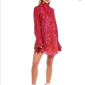 Free people red and purple floral tunic open back size medium